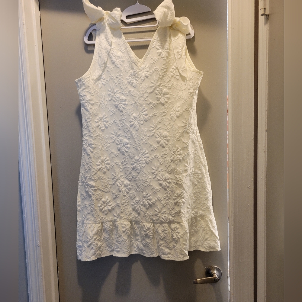 Cream Color Sleeveless Dress with Bow Straps Sz XL